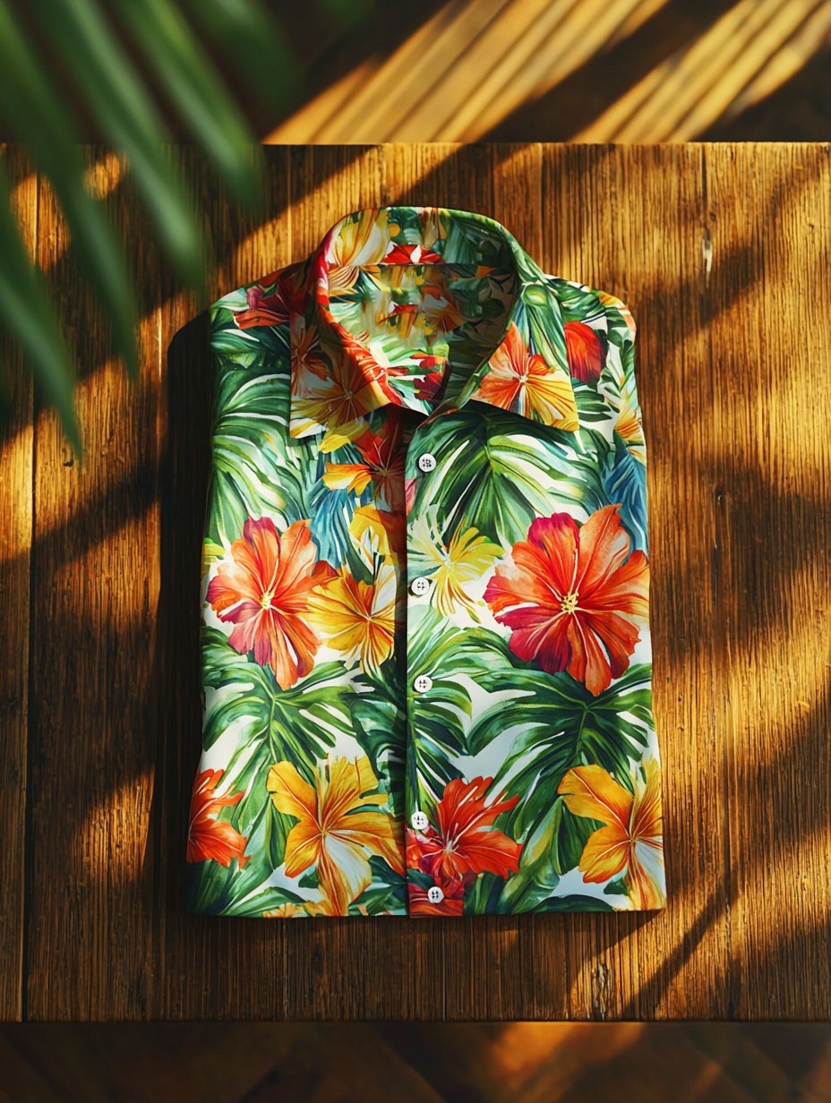 Camisa solapa hawaiano retro casual Vacation de manga corta para hombre