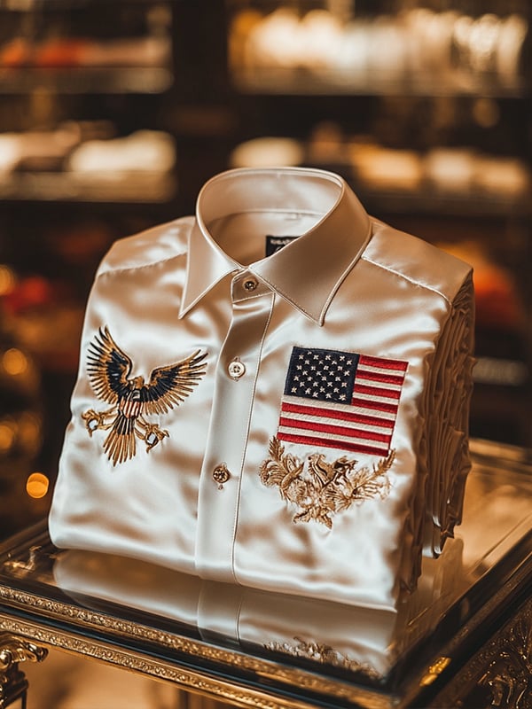 Camisa satén Luxe Independence Day de manga larga con botones para hombre
