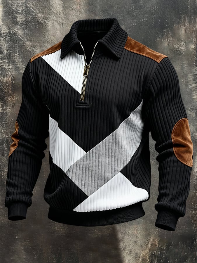 Sudadera vintage Style Color-Block de manga larga para hombre