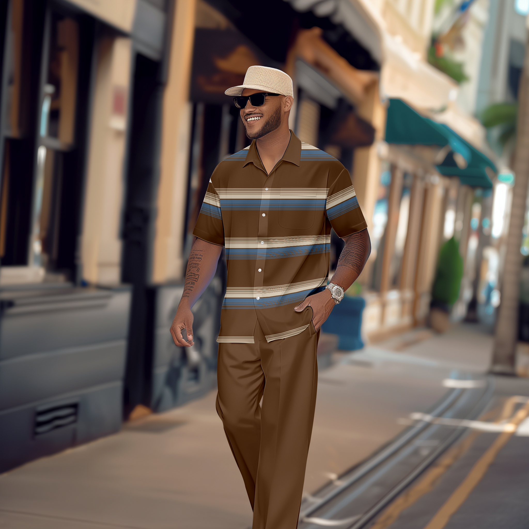 Camisa Gorgeous en bloques de color de manga corta Walking Suit 1176 para hombre
