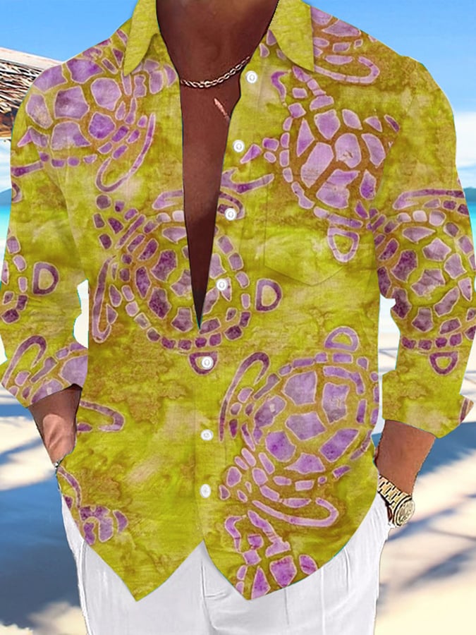 Camisa Hawaii Turtles estampado de moda Vacation And casual (With Pockets) para hombre