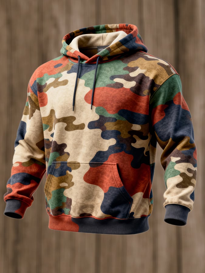 Sudadera retro desgastado en bloques de color estampado casual de manga larga para hombre