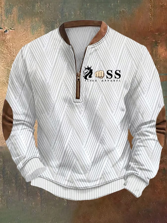 Sudadera retro Letter Design jacquard Fabric cierre Neck para hombre