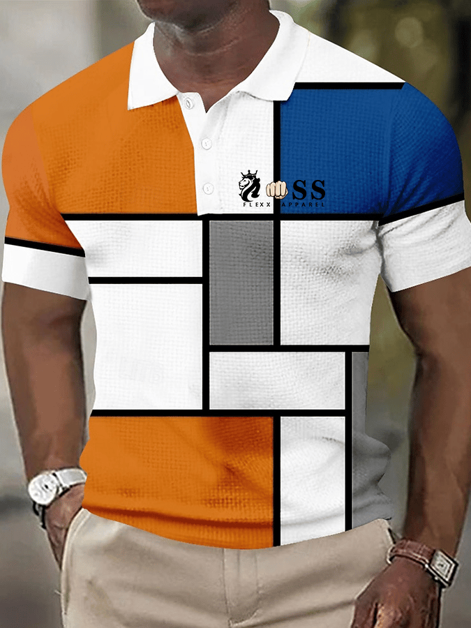 Camisa polo elegantee Letter estampado Waffle Fabric de manga corta para hombre
