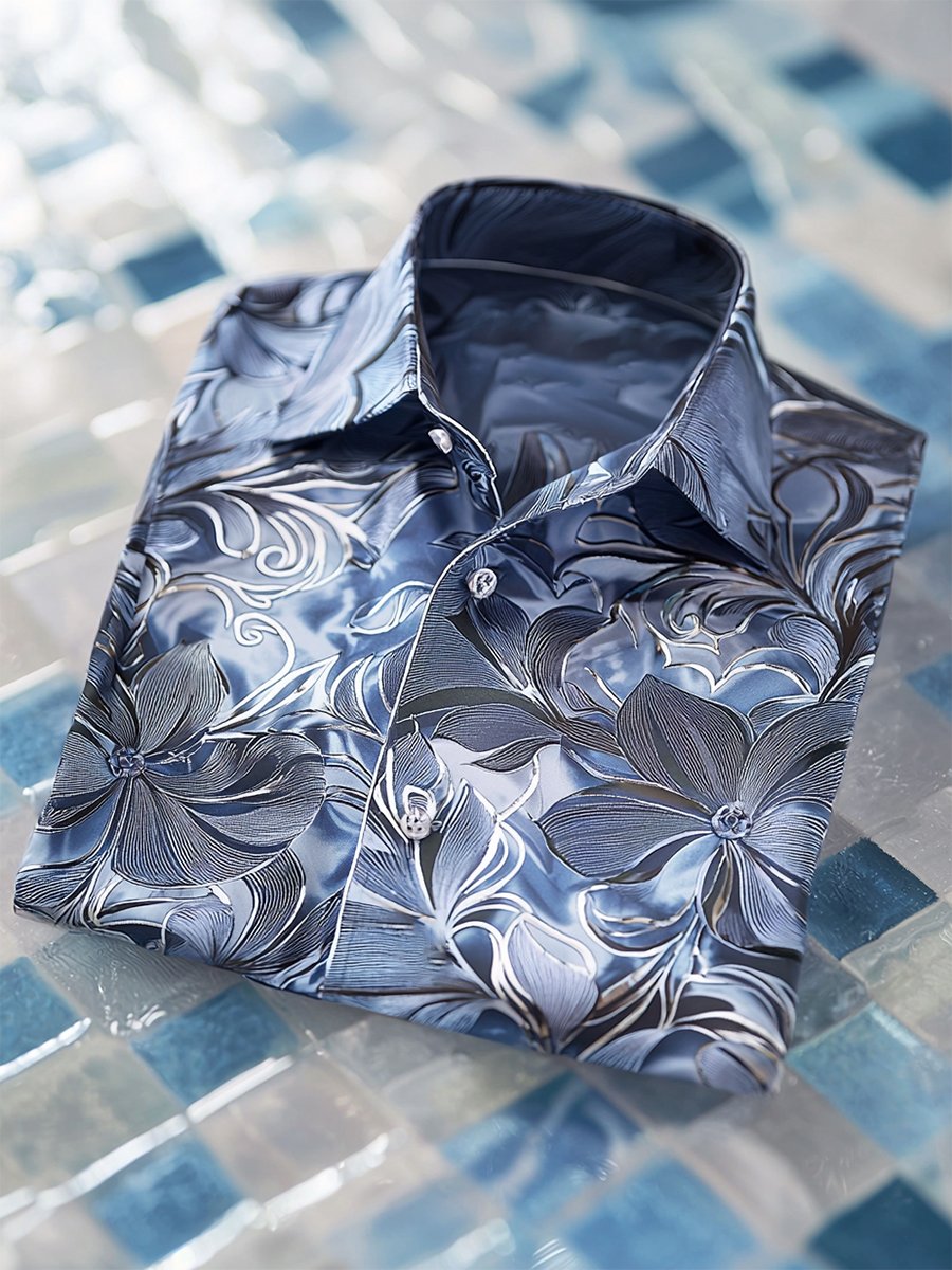 Camisa satén Luxe de manga larga con botones para hombre