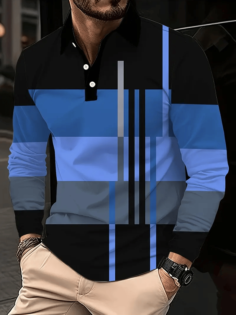 Camisa polo ejecutivo casual a rayas de manga larga para hombre