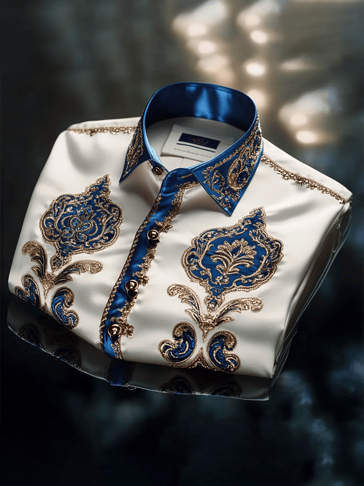 Camisa satén Luxe estampado de manga corta Button para hombre