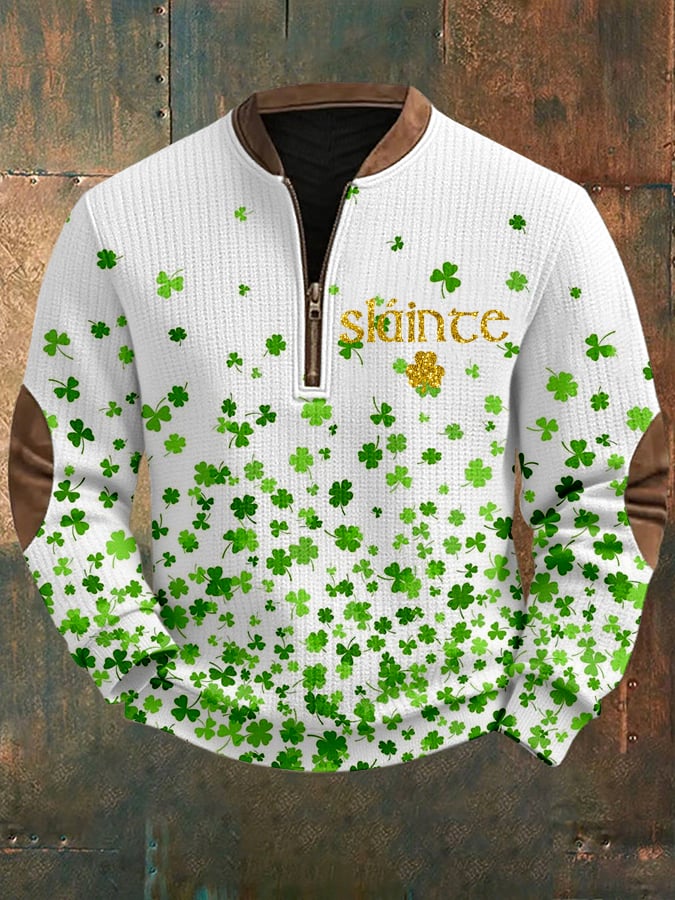 Sudadera casual St. Patrick's Day estampado cierre tejido para hombre