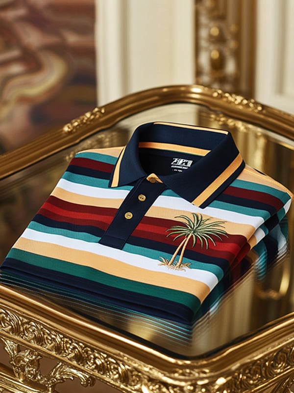 Camisa polo vintage ejecutivo Riding Logo rayas estampado de manga larga para hombre
