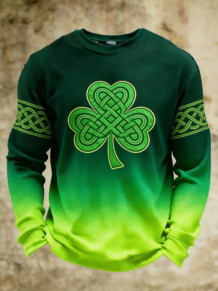 Camiseta St. Patrick's Clover Art Waffle de manga larga para hombre
