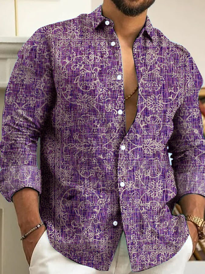 Camisa Ethnic retro Pattern Lapel para hombre