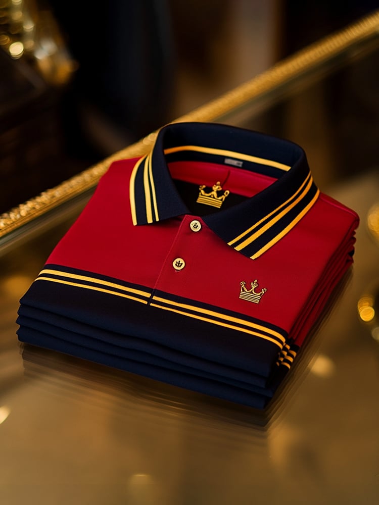 Camisa polo clásico ejecutivo Check Logo Button de manga corta para hombre