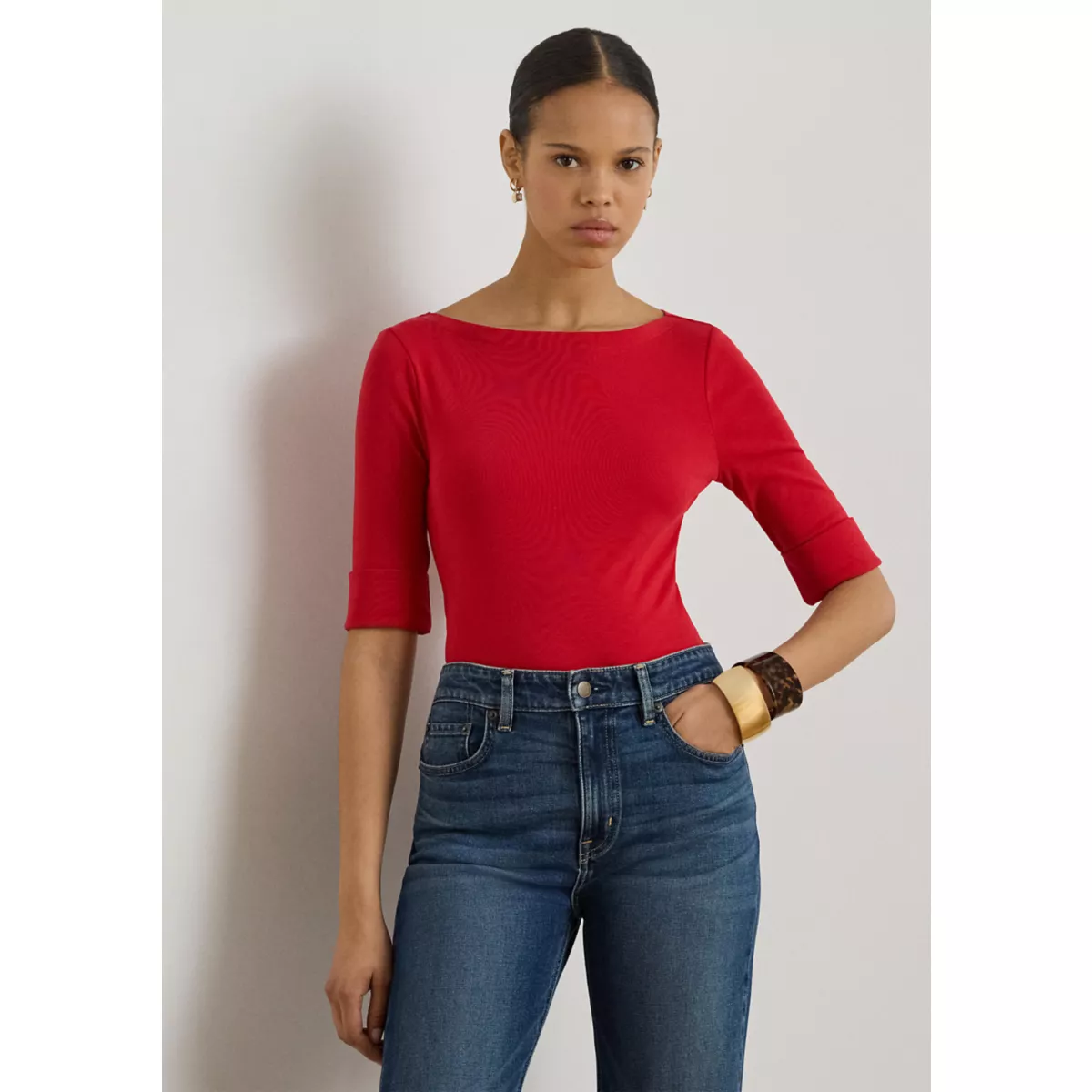 Women's Stretch Cotton Boat Neck T-Shirt - 3
