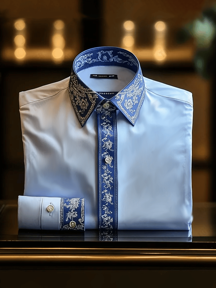 Camisa vintage de lujo de manga larga para hombre