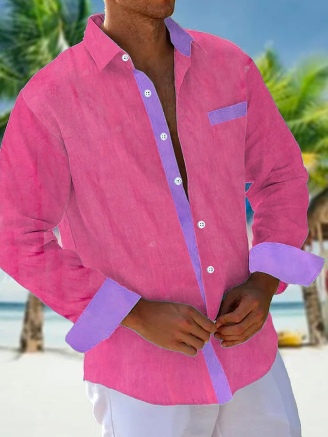 Camisa casual Holiday Contrast Color para hombre