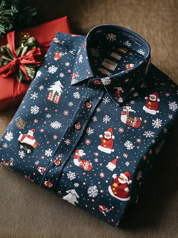 Camisa de lujo Romantic Christmas estampado de manga larga para hombre