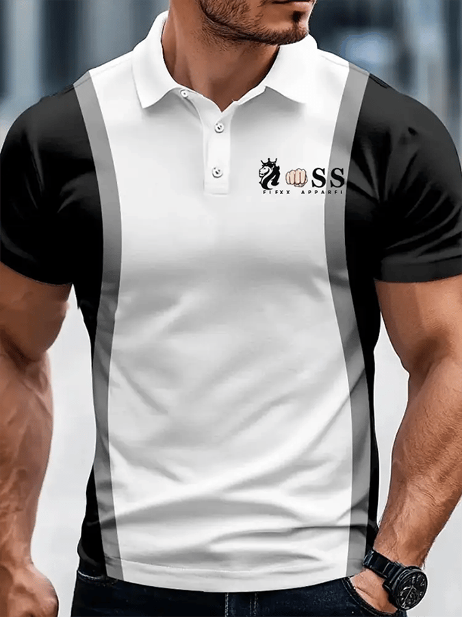 Camisa polo retro Letter Design estampado casual para hombre