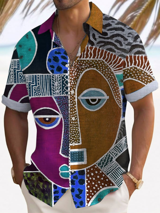 Camisa de moda Vacation Abstract Face para hombre