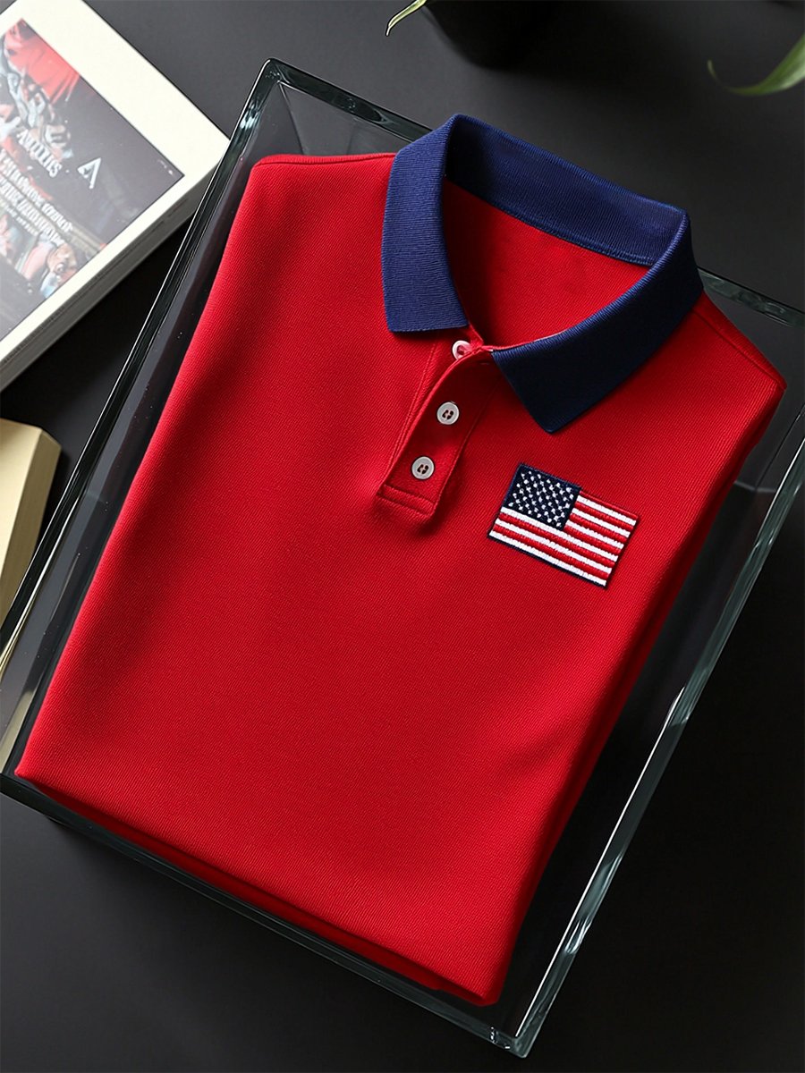 Camisa polo ejecutivo casual Independence Day Button de manga corta para hombre