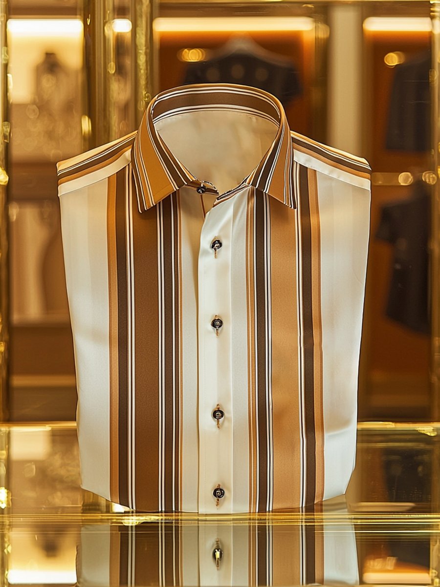 Camisa satén de lujo ejecutivo Charlie Sheen a rayas de manga larga para hombre