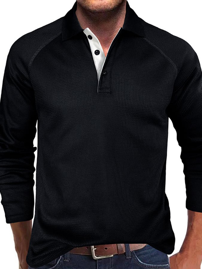 Camisa polo Athletic casual Waffle de manga larga Half Button