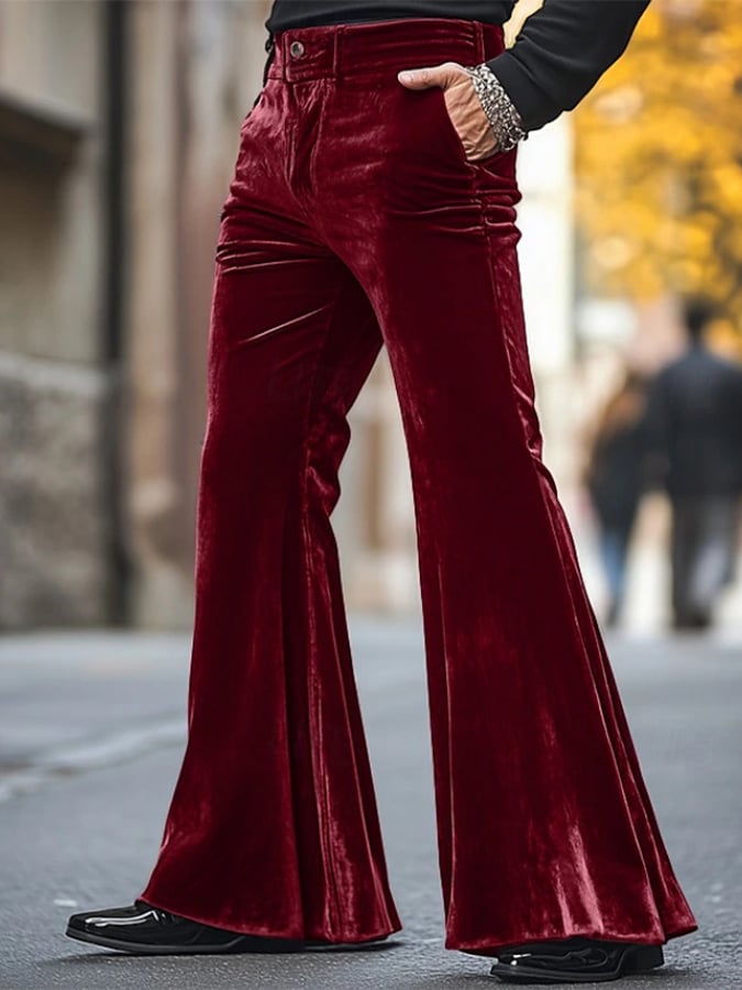 Casual de color sólido terciopelo Flared Trousers para hombre