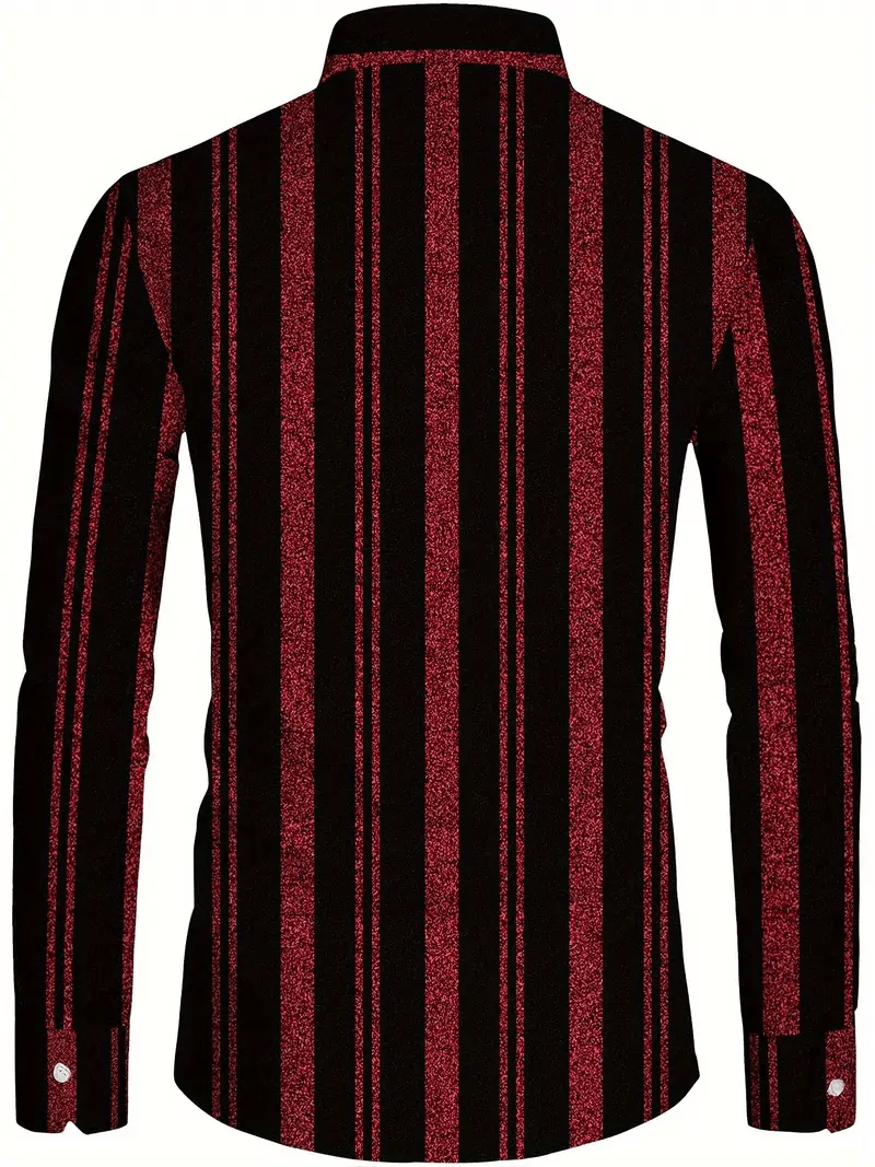 Camisa casual a rayas de manga larga solapa para hombre