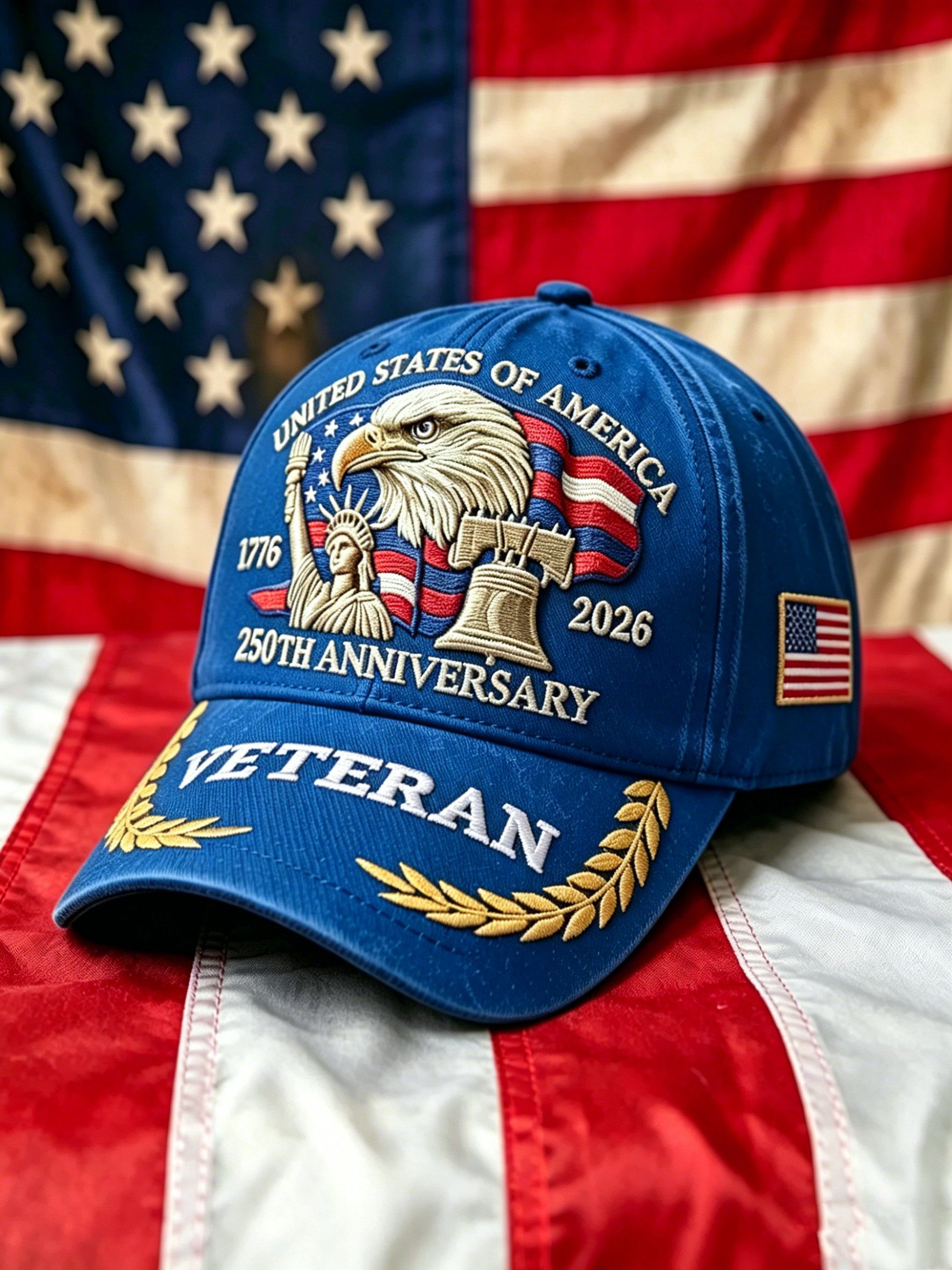 Unisex USA America Birthday 1776鈥?026 Veteran Baseball Cap