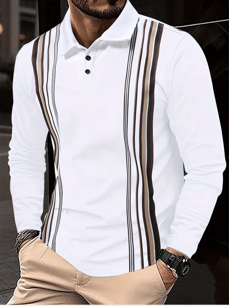 Camisa polo ejecutivo casual a rayas de manga larga para hombre