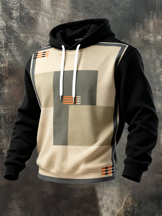 Sudadera retro desgastado en bloques de color estampado casual de manga larga para hombre