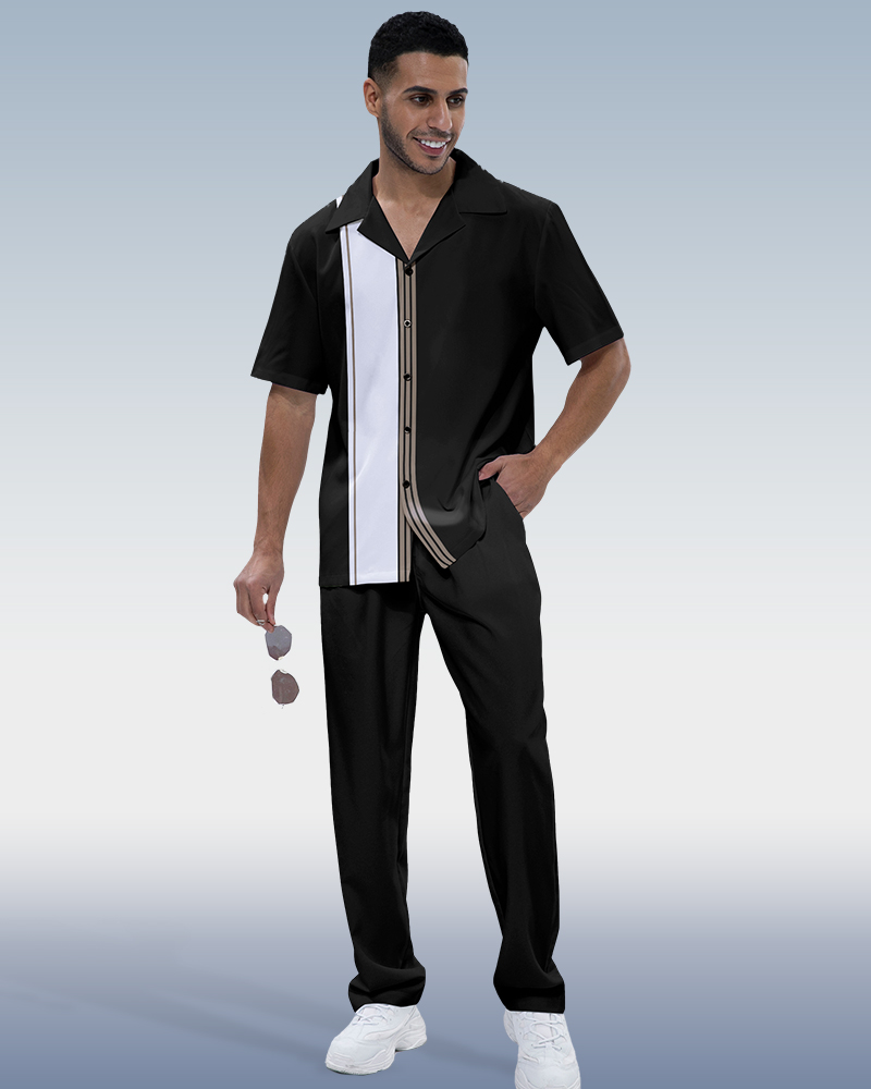 Rianmond Colorblock estampado de manga corta Walking Suit 214 para hombre