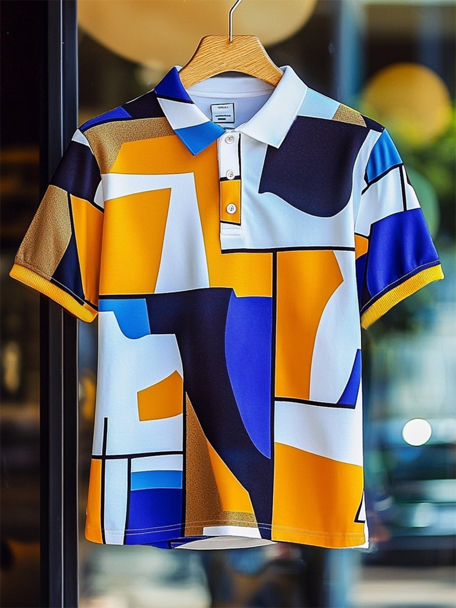 Camisa polo ejecutivo casual Bauhaus estampado Button de manga corta para hombre