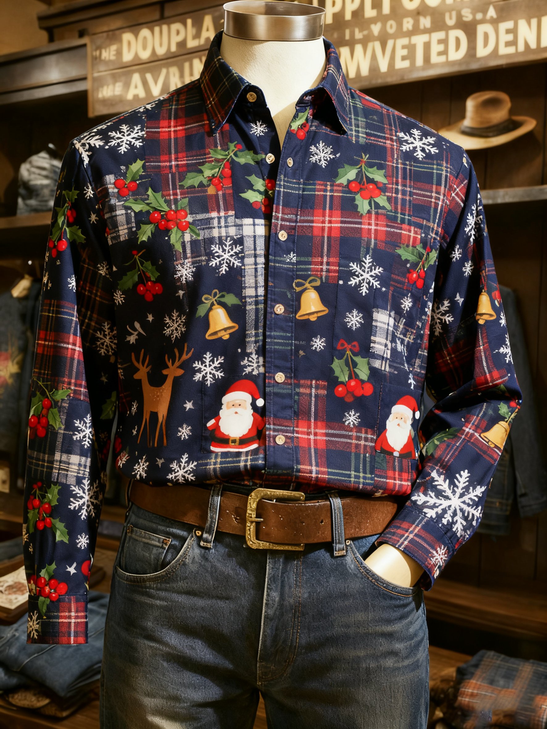 Camisa casual Christmas de manga larga para hombre