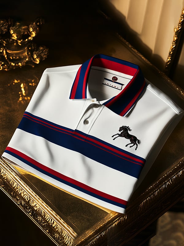 Camisa polo ejecutivo rayas Logo con botones de manga corta para hombre