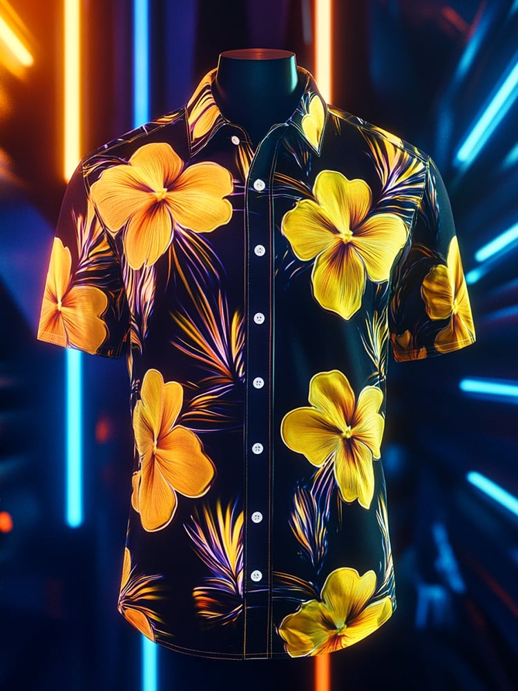 Camisa ejecutivo casual floral solapa de manga corta para hombre