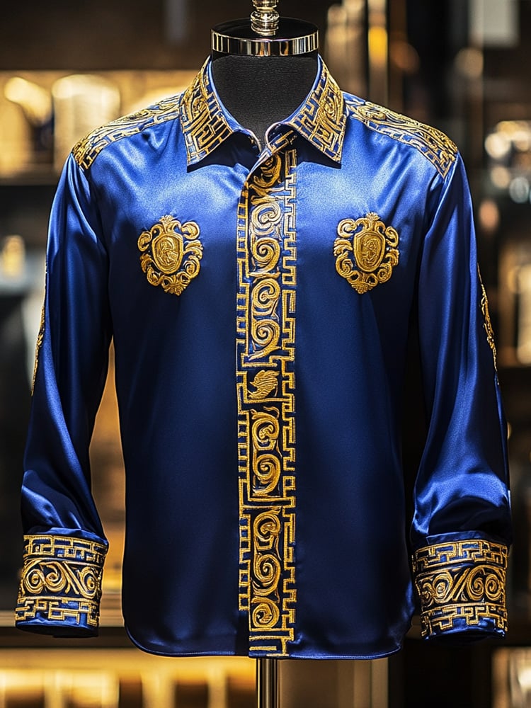 Camisa satén Luxe de manga larga con botones para hombre