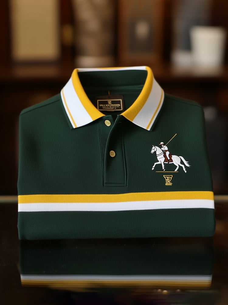 Camisa polo clásico ejecutivo Check Logo Button de manga corta para hombre