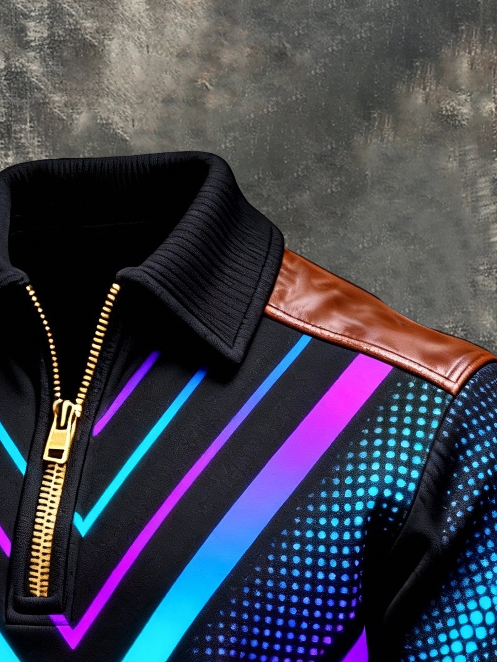 Sudadera vintage Color-Block estampado con cierre con gorrasucha para hombre