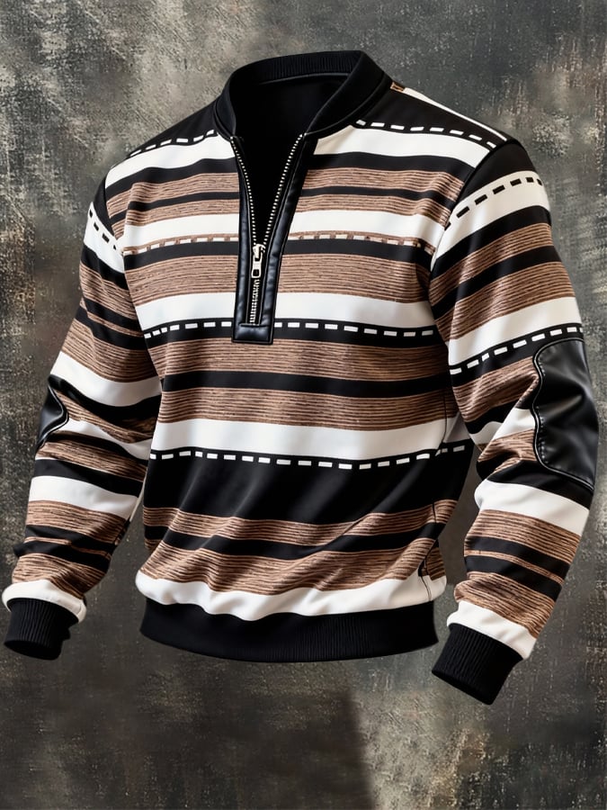Sudadera retro en bloques de color estampado Color-Blocked con cierre para hombre