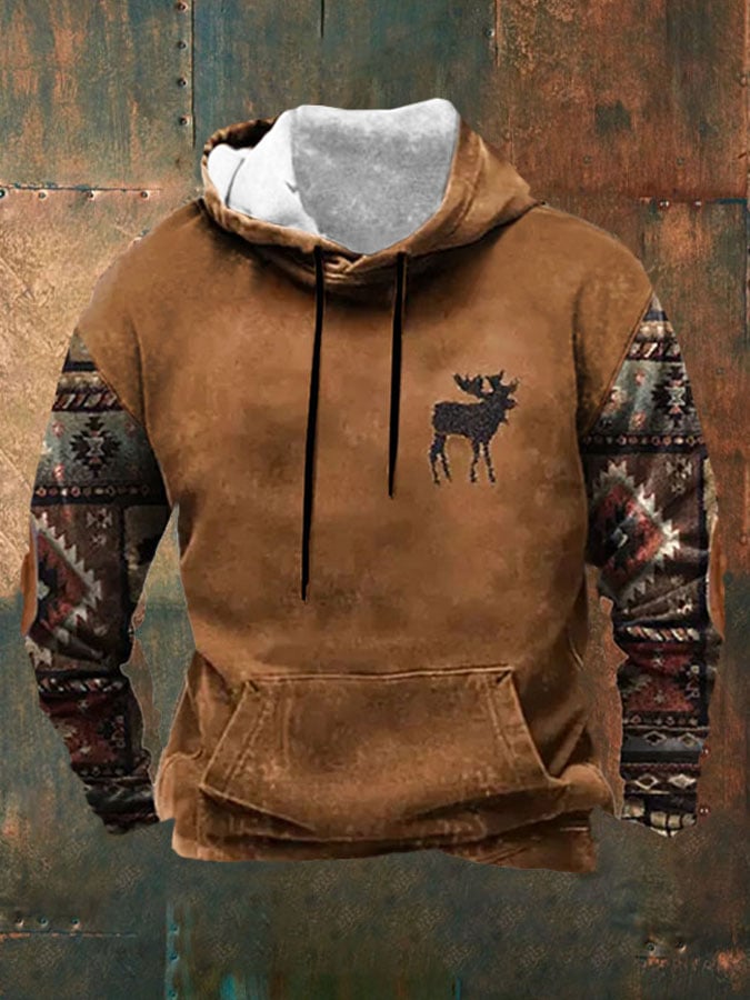 Sudadera casual Western estampado de manga larga Hooded para hombre