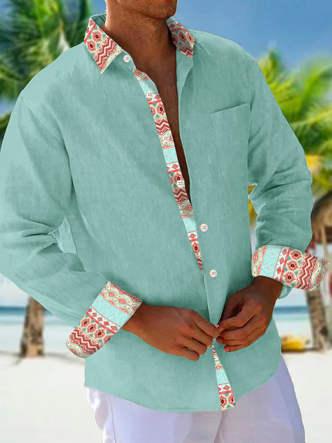 Camisa casual Holiday Contrast Color para hombre