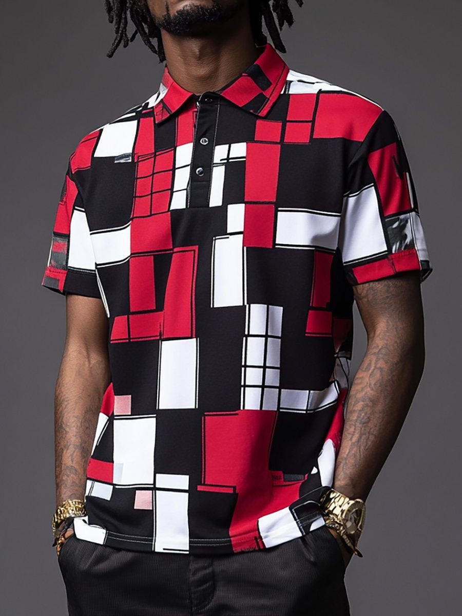Camisa polo ejecutivo rayas Logo con botones de manga corta para hombre