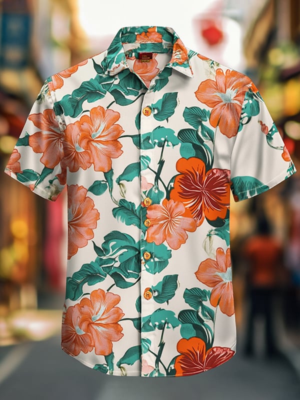 Camisa Beach Vacation floral de manga corta para hombre