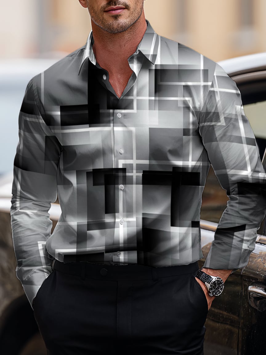 Camisa ejecutivo casual Art Button de manga corta de manga larga para hombre