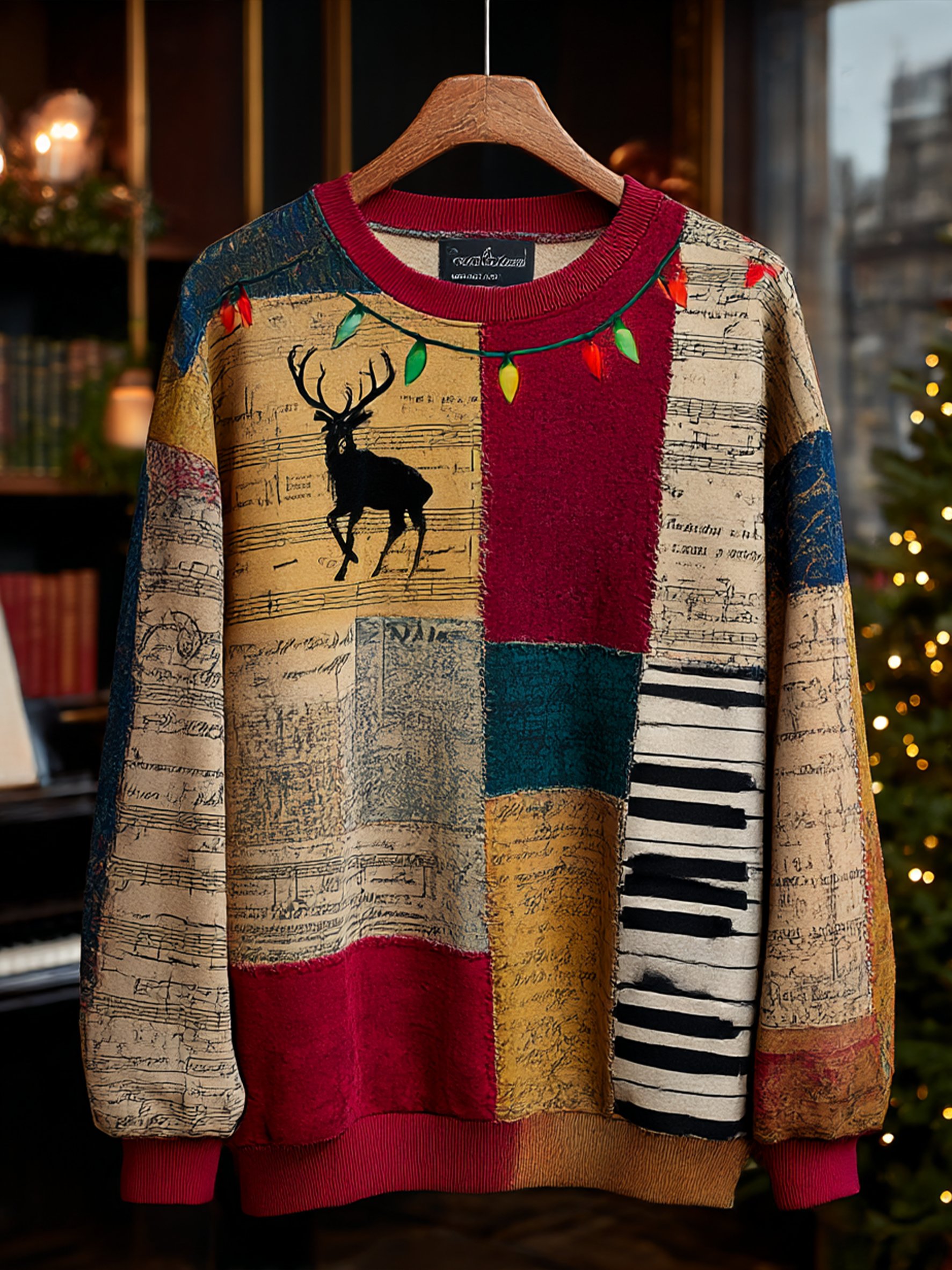 Sudadera retro casual Musical Note Christmas Party Art para hombre
