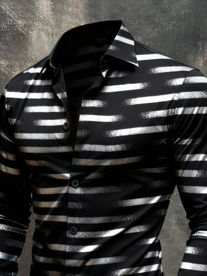 Camisa vintage Color-Block estampado de manga larga para hombre