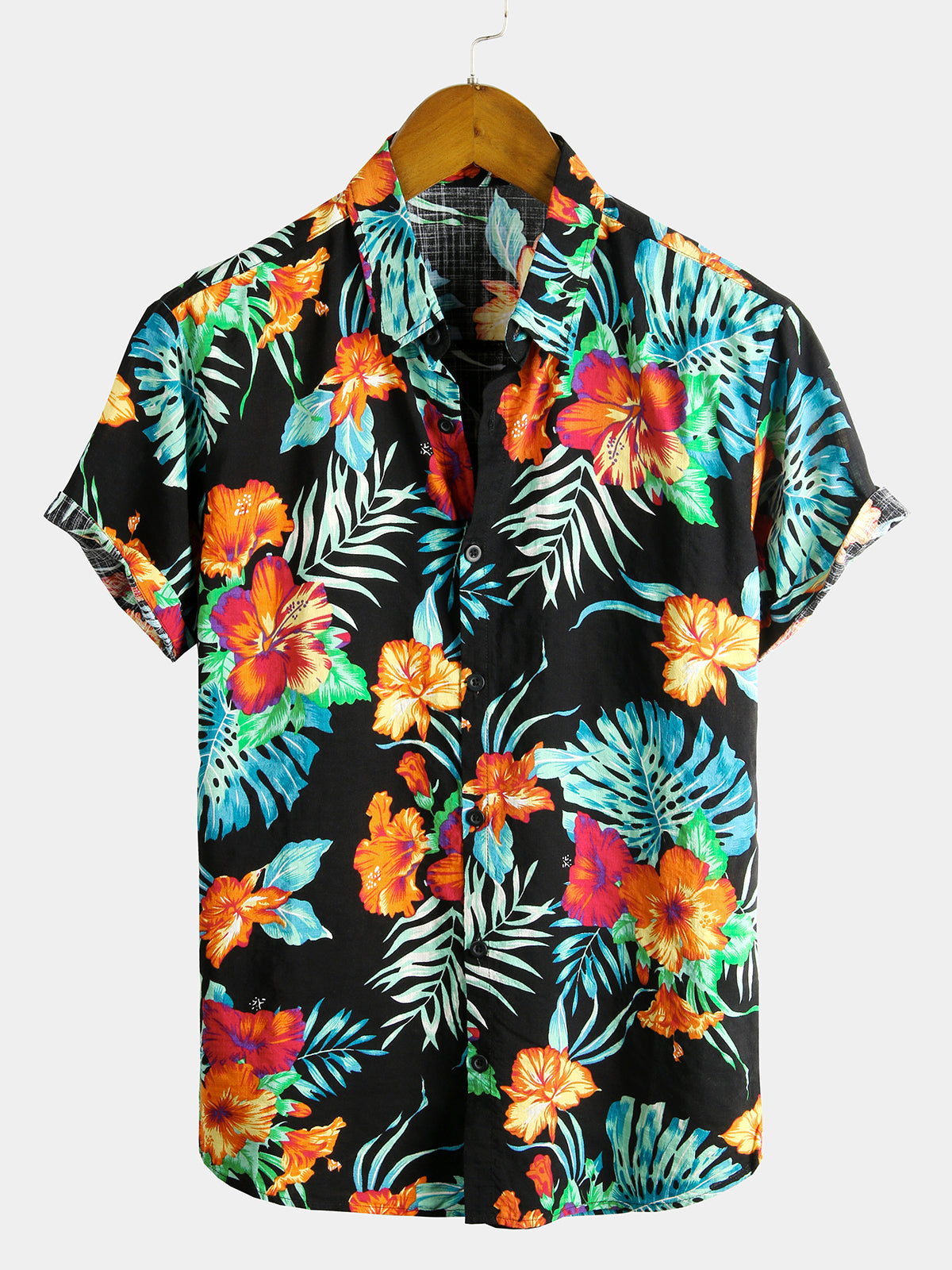Camisa Flower Tropical Hawaii de algodón de manga corta para hombre