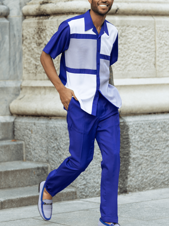 Mens Walking Suits Purple en bloques de color Design de manga corta Mens Leisure Suits