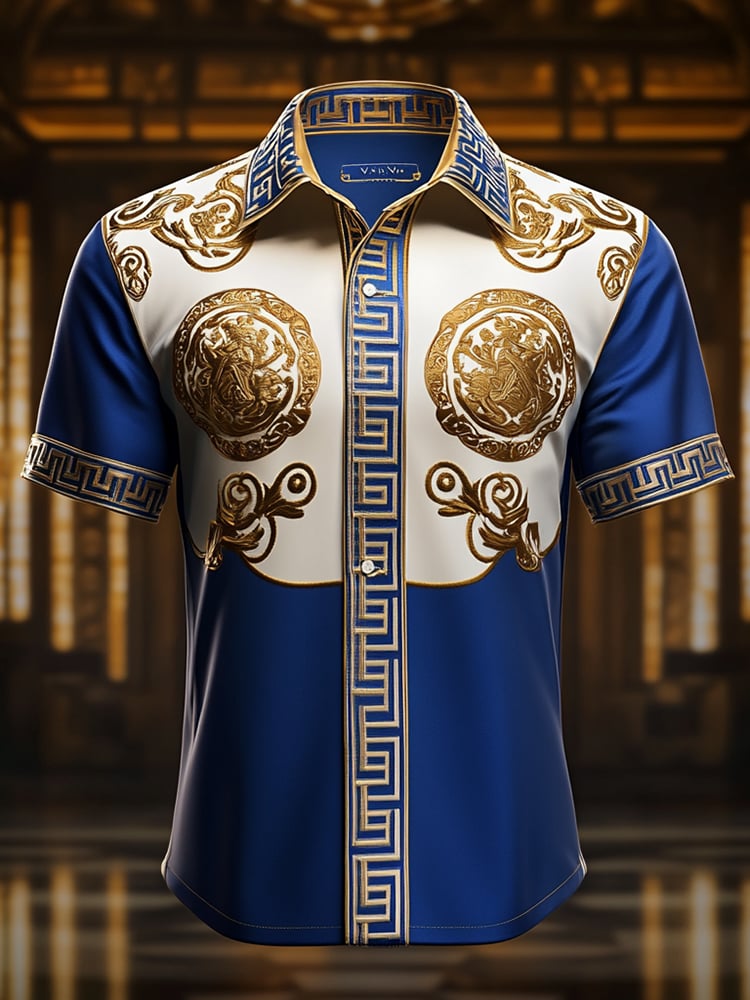 Camisa satén Luxe estampado de manga corta Button para hombre