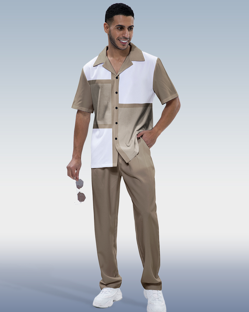 Olive a cuadros de manga corta Walking Suit